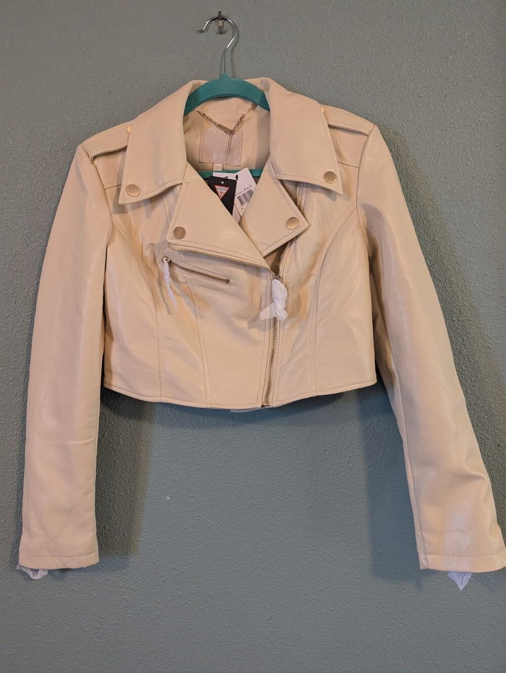 Guess Faux Leather Biker Jacket, Pearl,Small.NWT